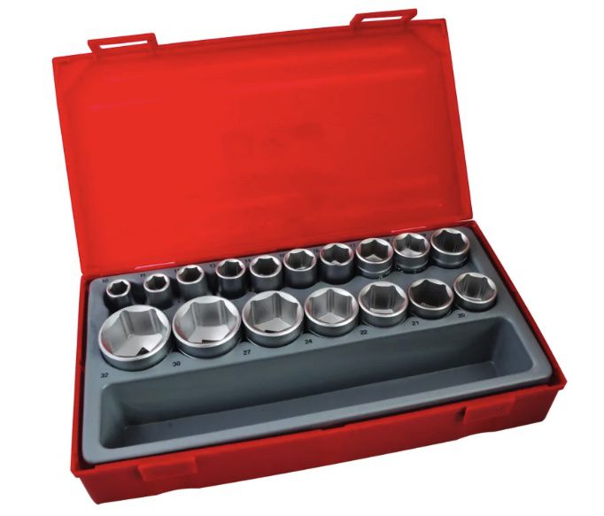 Teng Tools TT1217-6 Metric 6-Pt Socket Set, 17 Piece - 1/2in Drive