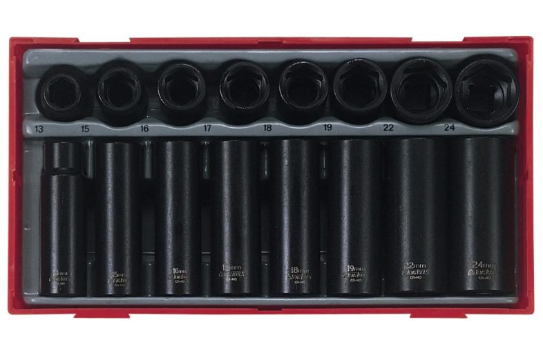 Teng Tools TT9116 Regular/Deep Impact Socket Set, 16 Piece- 1/2in Drive