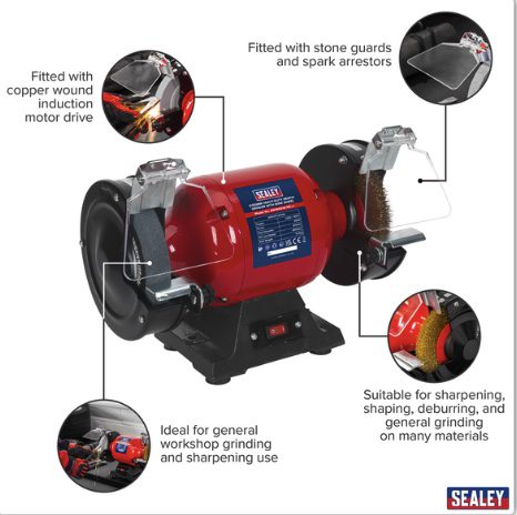 150mm Heavy-Duty Bench Grinder with Wire Wheel 450W/230V - Image 2