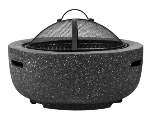 Dellonda Round MgO Fire Pit with BBQ Grill & Safety Mesh Screen 60cm - Dark Grey